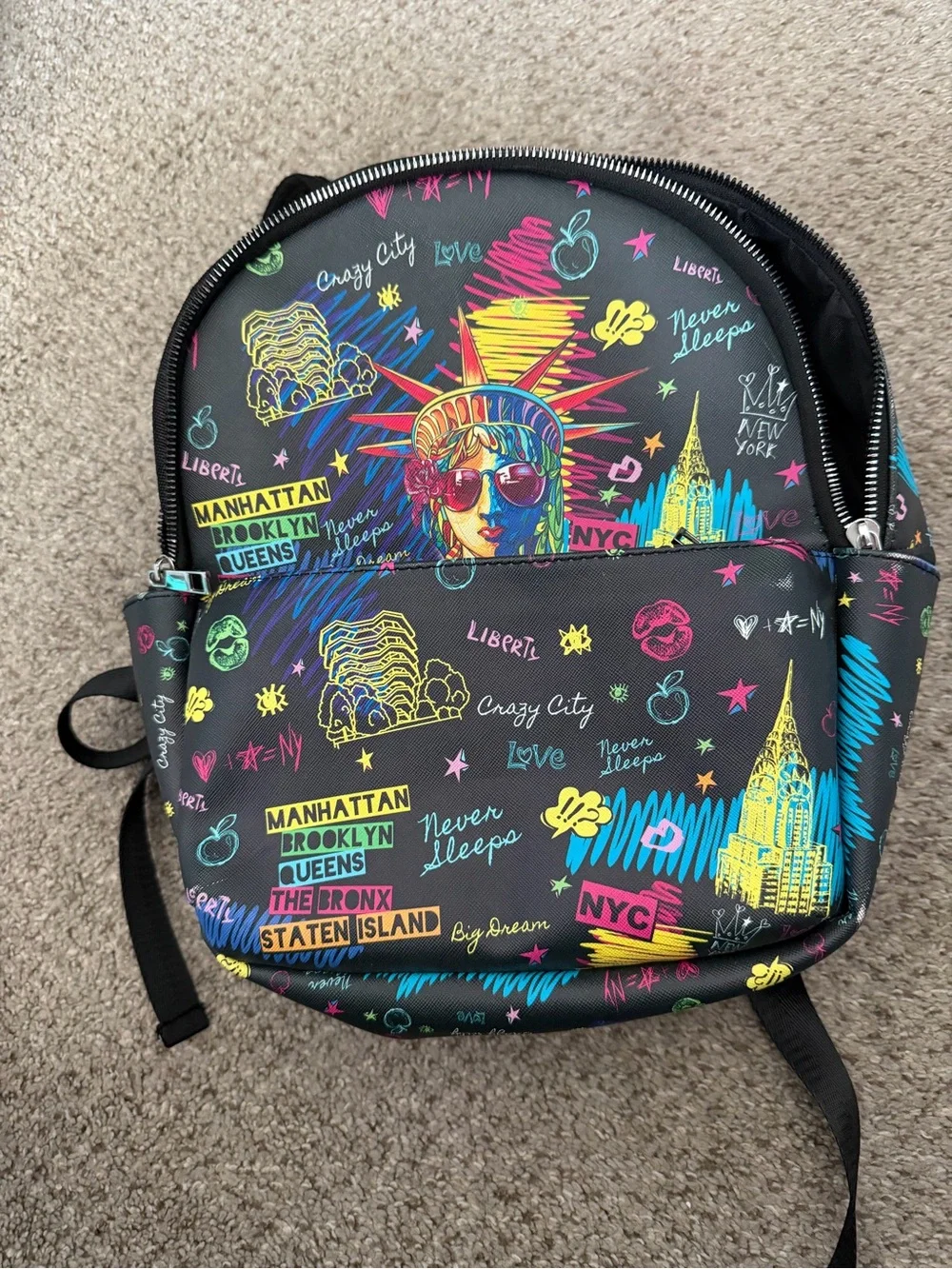Titan Black Backpack with Neon Multicolor NYC Graffiti Print